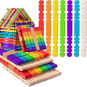 Colorful Wooden Craft Sticks, 200Pcs Popsicle Sticks for Crafts, Natural Jumbo Sawtooth Wooden Sticks for DIY Craft, Kids Education Supplies