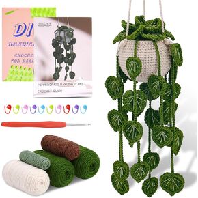 kdafio Crochet Kit for Beginners, Hanging Potted Plants Crochet Starter Kit with Step-by-Step Video Tutorials Complete Crochet Kit for Beginners Decoration (Green Grass Plants)
