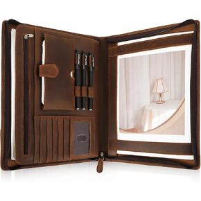 Jack&Chris Leather Portfolio with Zipper for Men Women, Leather Padfolio Organizer Business Resume Legal Pad Portfolio Notebook Binder for A4/Pad, JC007-8