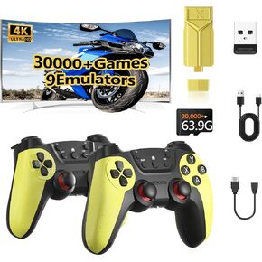 30000+ Retro Gaming Console,Wireless Retro Game Stick, ,Revisit Classic Retro Play Plug and Play Video Game Stick,HD HDMI TV Game Stick,Premium Competitive Dual Controllers Yellow