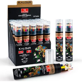 KALOUR Artists Colored Pencils Set with Built-in Sharpener – 12 Vibrant Colors in 20 Individual Tubes – Perfect for Artists, Students, and Coloring Enthusiasts