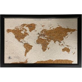 World Map Pin Board Travel Map Black Frame | Framed Pinboard | Cork Wooden Design | Push Pins Included | Personalised Home Wanderlust Decor for Travelers