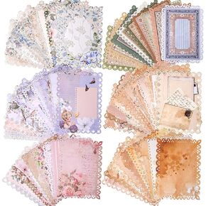 60 Sheets Vintage Lace Edged Scrapbook Paper Set – 6-Pack Assorted Retro Stationery for Letters, Scrapbooking, Journals, Collages, and DIY Crafts (4.9x6.9 Inches)