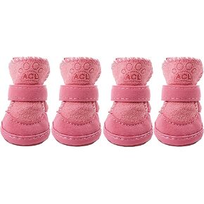 Puppy Snow Booties for Small Dogs, Chihuahua Booties for Winter, Tiny Cat Booties, Cat Shoes for Cold Weather Pink Label 3