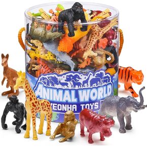 60 Piece Mini Zoo Animal Toy With Gift Box, Realistic Small Plastic Animal Figure Sensory Bins, Jungle Animal Party Favors, Cupcake Topper, School Education, Birthday Gifts for Kids Toddlers