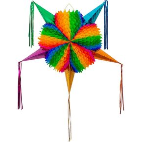 Mexican Piñata (Medium 26 inches) - Rainbow Piniata - Authentic Handmade Foldable Large Pinata for Birthday Party - Piñatas para Cumpleaños - Mexican Star Pinata - Cinco de Mayo Pinatas