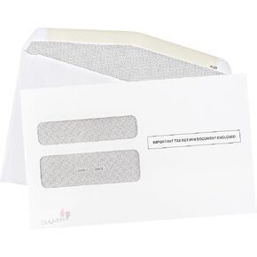 100 W2 Envelopes, Double Window Security Envelope For W-2 Tax Forms, Designed for Printed W2 Laser Forms, For QuickBooks Desktop and Other Tax Software, 5 5/8’’ x 9’’, 100 Envelopes Gum Seal