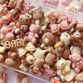 100pcs Slime Charms Cute Set, Bulk Mixed Resin Charms Set Ornament Scrapbooking (Brown)