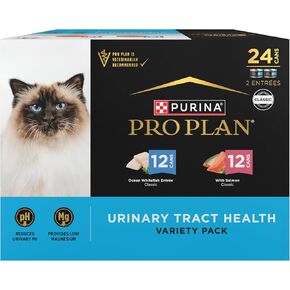 Purina Pro Plan Urinary Tract Health Pate Cat Food Variety Pack, Ocean Whitefish And With Salmon Entrees - (Pack of 24) 3 oz. Cans