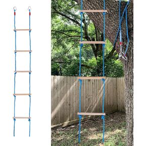Sparkle Race Wooden Rope Ladder for Kids - Climbing Ladder for Swing Set Accessories - Hanging Rope Ladder for Outdoor & Indoor Playgrounds Ninja Obstacle Course (Blue, 2 Hooks)