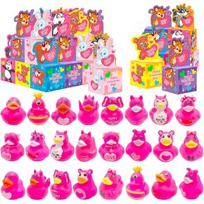 24pcs Valentines Day Gifts for Kids Valentines Jeep Rubber Ducks Filled Valentine Gift Boxs for Kids Girls Boys Valentines Day Gifts Exchange Classroom School Exchange Prize