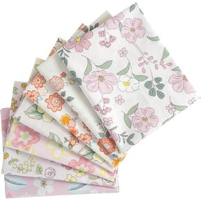 Pink Floral Cotton Fat Quarters Quilting Fabric, 7 Pieces, 22" x 22" Each, Pink Flower Pattern