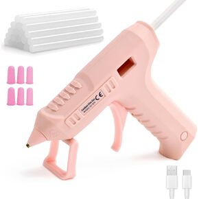 Cordless Hot Glue Gun, 20s Rapid Preheat Rechargeable Hot Glue Gun Kit with Anti-drip Nozzle, Auto Shut Off Mini Glue Gun Set with 20 Premium Glue Sticks for Art, DIY Crafts, Decoration (Pink)