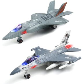 F35 F16 Airplane Toy, 2 Pack Fighter Jet Toy for Kids, Pull Back Toy Jets, Diecast Airplanes Model with Light & Sound, Metal Airplane Gifts for Kids Decor