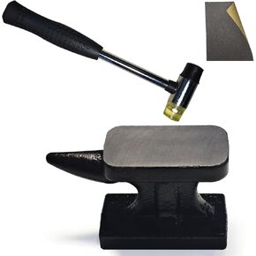 NewFe Mini Iron Horn Anvil & Hammer Set, 1.1 lb Forged Iron Anvil with Rubber Hammer, Jewelry Making Tools, Bench Block for Metal Stamping, Silversmith, Blacksmithing Horn Anvil Bench Block & Hammer