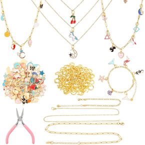 Tondiamo 207 Pcs Jewelry Making Kit DIY Necklace, Bracelet, Ring Set Bangle Charm Bracelet Making Kit with 100 Charms, 100 Jump Rings and Tools for Women Beginner Arts and Craft Gift Fun Activity