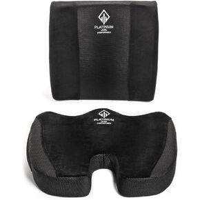Lumbar Support and Seat Cushion Set - Premium Office Chair Support for Back and Butt - Ergonomic Seat and Back Cushions for Office Chairs - Comfortable Desk Chair Support