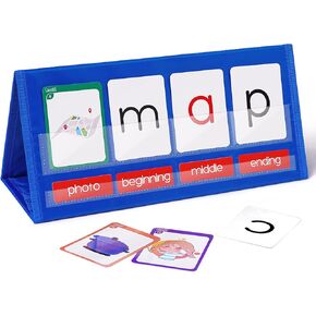 Gamenote Word Building Desktop Pocket Chart Tent Flash Cards Kit - CVC Words Phonics Games Blending Board for Kindergarten Reading and Spelling