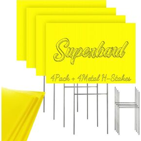 Blank Yard Signs with Stakes, Yellow 4 Pack12"x18" Corrugated Plastic Sheet for Yard Sale Signs,Garage Sale Signs, Blank Signs with Stakes, Superhard Sturdy