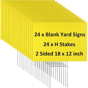 Reginary 24 Sets Blank Yard Signs with H Stakes 12 x 18 Inch Waterproof Custom Corrugated Plastic Signs Garden Yard Indicator Double Sided Corrugated Lawn Symbol for Party House Guidepost(Yellow)
