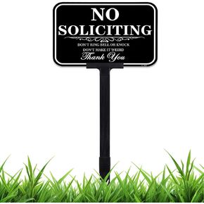 Large No Soliciting Sign With Stake, 14x10 Inch/37 Inch Long Adjustable Height,Metal Aluminum Signs Outdoor No Soliciting Yard Signs for House/Front Door and Business