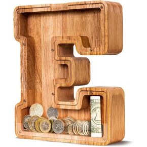 Wooden Letter Piggy Bank for Kids Girls, Unbreakable Wooden Money Bank, Letter Coin Bank for Girls and Boys, Personalized Gifts for Birthday, Children's Day