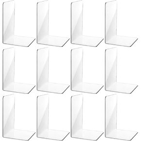 12Pcs Clear Bookends for Heavy Books,Acrylic Book Shelf Organizer for Desk,Plastic Heavy Duty Book Holders Standand Invisible Bookshelf Dividers Decorative,Suitable for Office Home Weighted Bookends