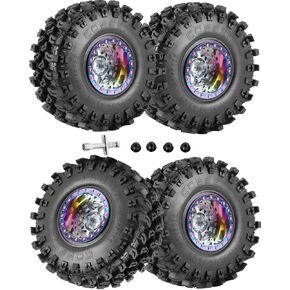 RC 2.2 Beadlock Wheels and Tires for 1/10 TRX4 Axia1 SCX10 Capra AMG 6x6 Redcat Gen8 Everest Gen7 Pro RC Crawler,Alunium 2.2 Beadlock Rims RC Wheels 2.2 Beadlock Tires,4pcs,Navy Blue