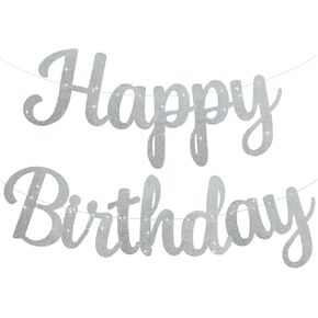 Silver Happy Birthday Banner Party Decor for Men Women Birthday Banners Silver Party Supplies