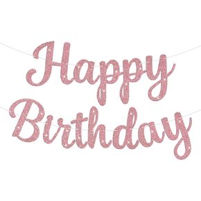 Glitter Happy Birthday Banner Birthday Sign, Birthday Garland Wall Door Banner Flag for Women Men Boys Girls Birthday Party Backdrop Decorations (Pink)