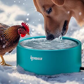 IPOW Pet Heated Bowl - Keep Water Warm for Your Furry Friends, Safe & Durable Outdoor Heated Dog Bowl, Perfect for Cold Weather, Anti-Slip & Spill-Proof Automatic Warming Bowl, Blue