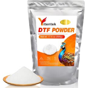 DTF Powder - 500g / 17.6oz White Digital Transfer Hot Melt Adhesive, DTF PreTreat Transfer Powder for All DTF and DTG Printers, DTF Hot Melt Adhesive Powder for All Fabric, 1.1LB