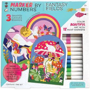 iHeartArt Marker by Numbers Fantasy Fields – Paint Majestic Unicorn & Wildflower Scenes with 12 Vibrant Brush-Tip Markers, Easy Numbered Painting for Kids 8+ – Supports Art Feeds Charity