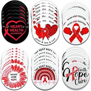 60 PCS Heart Health Awareness 2.36inch Button Badge Pins Bulks Heart Cancer Awareness Pins for Men Women Patient Family Charity Heart Disease Awareness Events Red Ribbon Week