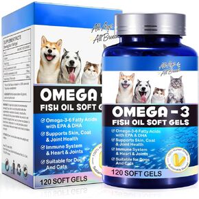Omega-3 Fish Oil for Dogs, Omega 3 Fish Oil with EPA & DHA Supports Dogs Seasonal Allergies Relief, Boosts Immune Function, Itch Skin Relief & Promote Coat Health, Pet Supplements - 120 Soft Gels
