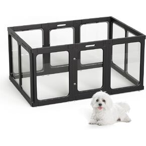 Acrylic Dog Playpen Indoor, 24“ H Plastic Pet Playpen with Door, Clear Pet Play Pen for Puppy Cat Rabbit Ferret, Easy Assemble Dog Pen, Preferable for Small Cage, White 10 PCS