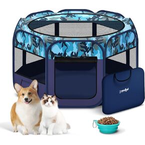 Playpen Dog ، Plate Pet Play Pen for Cat ، Perupies ، Plate Pet ذات سعة قابلة للطي للمنزل الداخلي/الخارجي للكلاب (الأزرق ، 48 "× 24" ، 8)