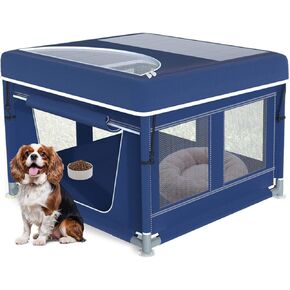 42x42x25.6 Inch Puppy Playpen with Cover, Dog Playpen for Puppies or Small Dogs, Dog Fence Pet Playpen for Indoor & Outdoor, Sturdy Safety Dog Pen with Thickened Fabric, High-Strength Nylon Wire Mesh
