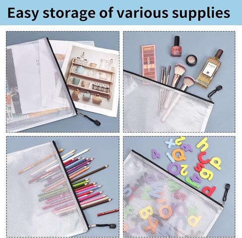 EOOUT 24pcs Mesh Zipper Pouch Bags, A4 Zipper Bags for Organizing Storage, Waterproof Zipper Pouches, Letter Size, File Bags for School, Toys, Puzzle, Board Games and Office Supplies in Kuwait