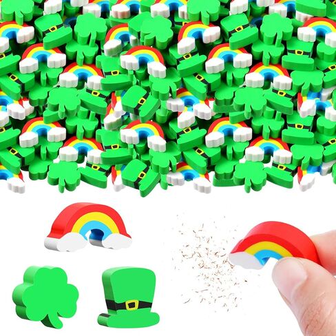 144 Pieces Shamrocks Erasers for Kids St. Patrick's Day Erasers Assorted Colors Erasers Shamrocks Hat Colorful Rainbow Erasers Kids' Pencil Erasers for Party Favors Classroom Prizes School Supplies in Saudi Arabia