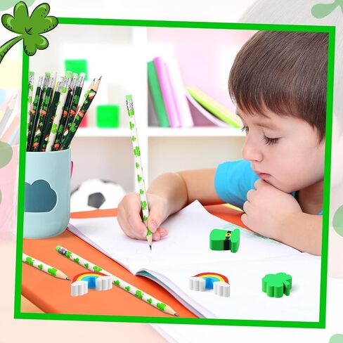 144 Pieces Shamrocks Erasers for Kids St. Patrick's Day Erasers Assorted Colors Erasers Shamrocks Hat Colorful Rainbow Erasers Kids' Pencil Erasers for Party Favors Classroom Prizes School Supplies in Saudi Arabia