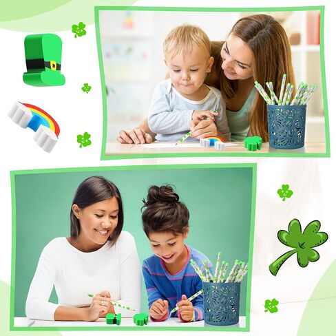 144 Pieces Shamrocks Erasers for Kids St. Patrick's Day Erasers Assorted Colors Erasers Shamrocks Hat Colorful Rainbow Erasers Kids' Pencil Erasers for Party Favors Classroom Prizes School Supplies in Saudi Arabia
