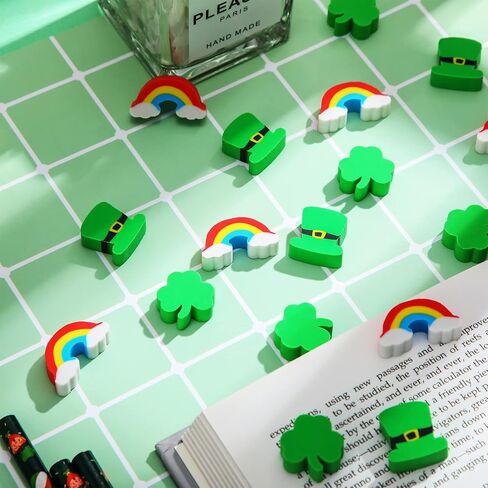 144 Pieces Shamrocks Erasers for Kids St. Patrick's Day Erasers Assorted Colors Erasers Shamrocks Hat Colorful Rainbow Erasers Kids' Pencil Erasers for Party Favors Classroom Prizes School Supplies in Saudi Arabia