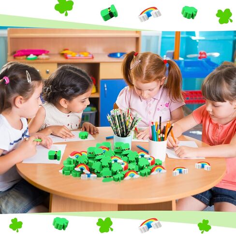 144 Pieces Shamrocks Erasers for Kids St. Patrick's Day Erasers Assorted Colors Erasers Shamrocks Hat Colorful Rainbow Erasers Kids' Pencil Erasers for Party Favors Classroom Prizes School Supplies in Saudi Arabia