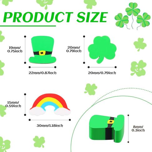 144 Pieces Shamrocks Erasers for Kids St. Patrick's Day Erasers Assorted Colors Erasers Shamrocks Hat Colorful Rainbow Erasers Kids' Pencil Erasers for Party Favors Classroom Prizes School Supplies in Saudi Arabia