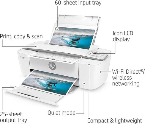 HP Deskjet 3755 Compact All -in -One Printer مع طباعة WiFi للهواتف المحمولة ، خرطوشة الحبر الفورية جاهزة - طابعة أسود/ملونة - Accent (J9V91A) (متجدد) in Saudi Arabia