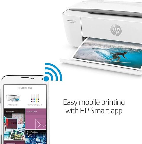 HP Deskjet 3755 Compact All -in -One Printer مع طباعة WiFi للهواتف المحمولة ، خرطوشة الحبر الفورية جاهزة - طابعة أسود/ملونة - Accent (J9V91A) (متجدد) in Saudi Arabia