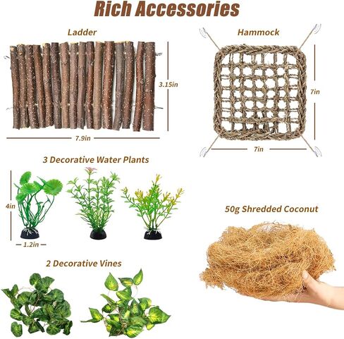 10 Pcs Bearded Dragon Tank Accessories,Coconut House with Ladder, Reptile Hammock, Reptile Vines and Plants, and Other Accessories Suitable for Gecko Chameleon Snakes Lizards,Hermit Crabs,Etc. in Saudi Arabia