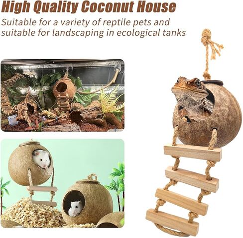 10 Pcs Bearded Dragon Tank Accessories,Coconut House with Ladder, Reptile Hammock, Reptile Vines and Plants, and Other Accessories Suitable for Gecko Chameleon Snakes Lizards,Hermit Crabs,Etc. in Saudi Arabia