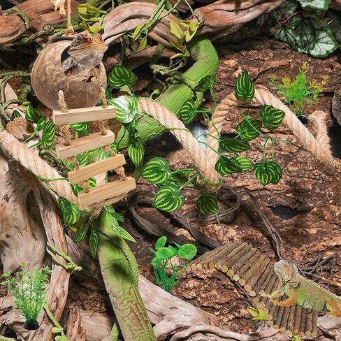 10 Pcs Bearded Dragon Tank Accessories,Coconut House with Ladder, Reptile Hammock, Reptile Vines and Plants, and Other Accessories Suitable for Gecko Chameleon Snakes Lizards,Hermit Crabs,Etc. in Saudi Arabia